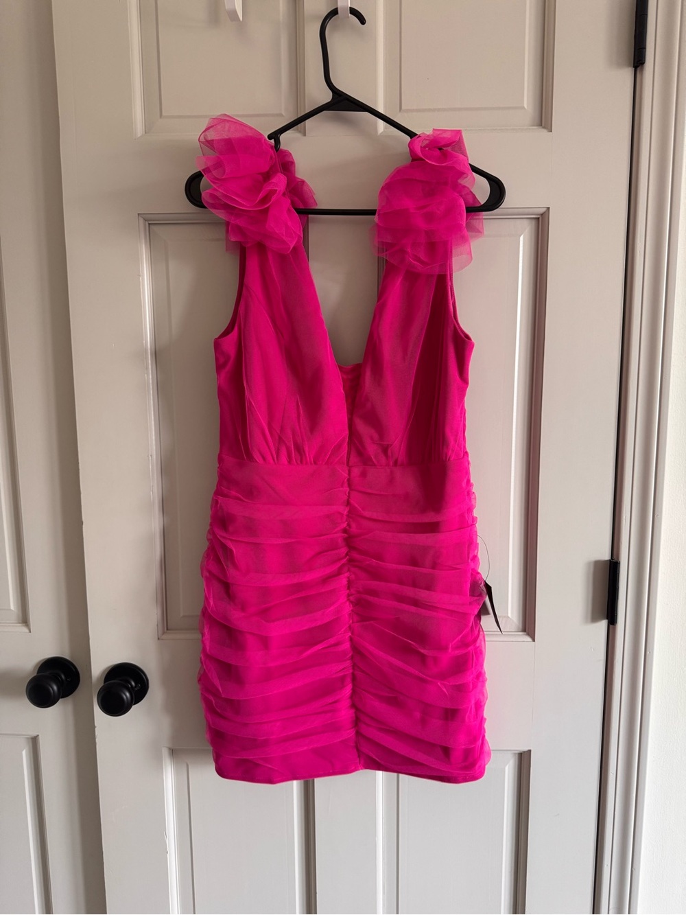 NWT Lulus Peak Poise Fuschia Tulle Ruffled Bodycon Minidress L